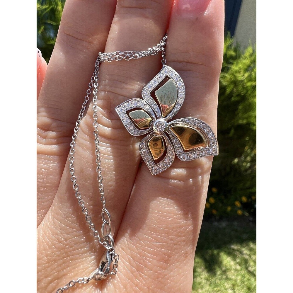 New $ 4860. Piero Milano 18K White and Yellow Gold Diamond 0.44ct Necklace